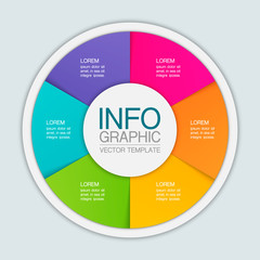 Vector infographic template, circle with 6 steps or options. Data presentation, business concept design for web, brochure, diagram.