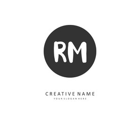 R M RM Initial letter handwriting and signature logo. A concept handwriting initial logo with template element.