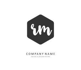 R M RM Initial letter handwriting and signature logo. A concept handwriting initial logo with template element.