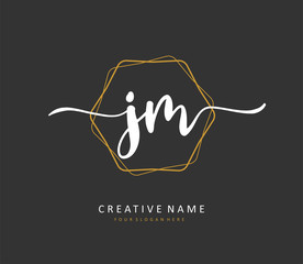 J M JM Initial letter handwriting and signature logo. A concept handwriting initial logo with template element.