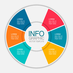 Vector infographic template, circle with 6 steps or options. Data presentation, business concept design for web, brochure, diagram.