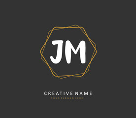 J M JM Initial letter handwriting and signature logo. A concept handwriting initial logo with template element.