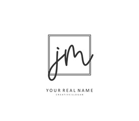 J M JM Initial letter handwriting and signature logo. A concept handwriting initial logo with template element.