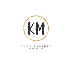 K M KM Initial letter handwriting and signature logo. A concept handwriting initial logo with template element.