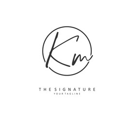 K M KM Initial letter handwriting and signature logo. A concept handwriting initial logo with template element.