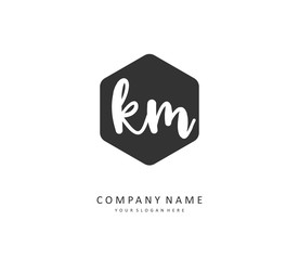 K M KM Initial letter handwriting and signature logo. A concept handwriting initial logo with template element.