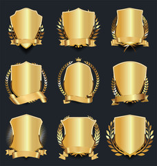 Golden shield retro design vector illustration collection 