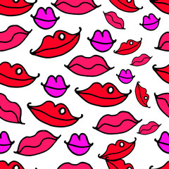 
Seamless patern with scarlet and pink lips. Design for packaging, wallpaper, fabric, textile, backdrop.