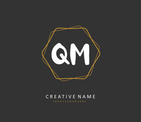Q M QM Initial letter handwriting and signature logo. A concept handwriting initial logo with template element.