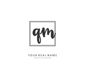 Q M QM Initial letter handwriting and signature logo. A concept handwriting initial logo with template element.