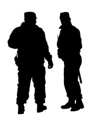 Special police forces on street on white background