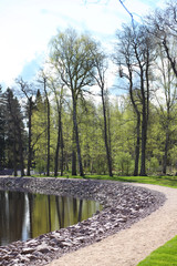 Rocky dam on the shore of a bay of the baltic sea