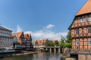 Fototapeta premium view of the river and the historic old city center of Luneburg in northern Germany