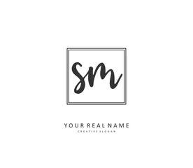S M SM Initial letter handwriting and signature logo. A concept handwriting initial logo with template element.