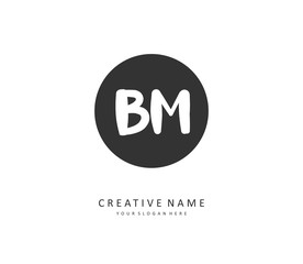 B M BM Initial letter handwriting and signature logo. A concept handwriting initial logo with template element.