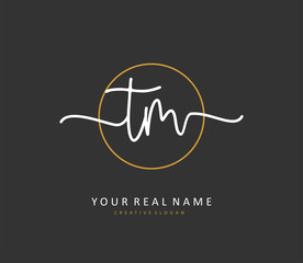 T M TM Initial letter handwriting and signature logo. A concept handwriting initial logo with template element.