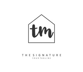 T M TM Initial letter handwriting and signature logo. A concept handwriting initial logo with template element.