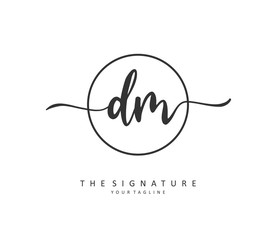 D M DM Initial letter handwriting and signature logo. A concept handwriting initial logo with template element.