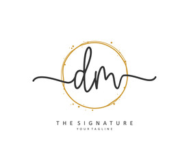 D M DM Initial letter handwriting and signature logo. A concept handwriting initial logo with template element.