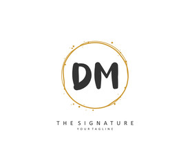 D M DM Initial letter handwriting and signature logo. A concept handwriting initial logo with template element.