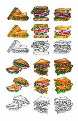 A large set of sen sketches in the artline style. High drawing of details and elements. © Svet