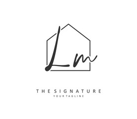 L M LM Initial letter handwriting and signature logo. A concept handwriting initial logo with template element.
