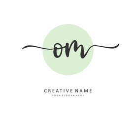 O M OM Initial letter handwriting and signature logo. A concept handwriting initial logo with template element.