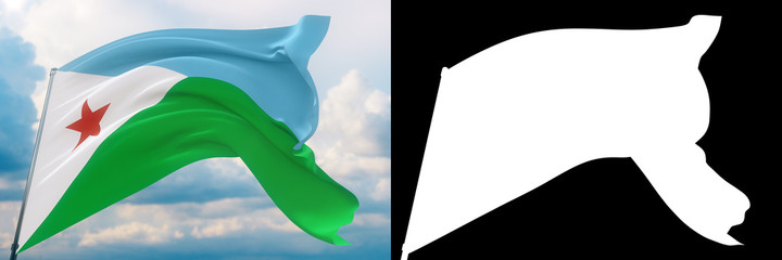 Waving flags of the world - flag of Djibouti. Set of flag and alpha matte 3D illustration. Very high quality mask without unwanted edge. High resolution for professional composition.