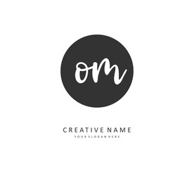 O M OM Initial letter handwriting and signature logo. A concept handwriting initial logo with template element.