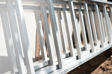 Close up photo of metal stairs using for contruction.