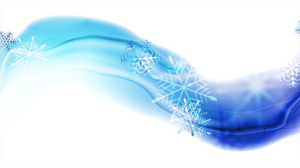 Falling snowflakes and blue liquid wave background