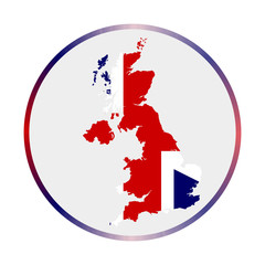United Kingdom icon. Shape of the country with United Kingdom flag. Round sign with flag colors gradient ring. Creative vector illustration.