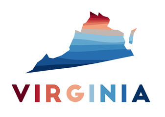Virginia map. Map of the us state with beautiful geometric waves in red blue colors. Vivid Virginia shape. Vector illustration.