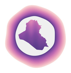 Republic of Iraq icon. Colorful gradient logo of the country. Purple and red Republic of Iraq rounded sign with map for your design. Vector illustration.