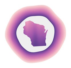 Wisconsin icon. Colorful gradient logo of the US state. Purple and red Wisconsin rounded sign with map for your design. Vector illustration.