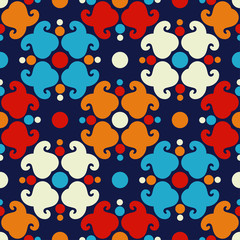 Paisley ornament. Seamless background. Design with manual hatching. Ikat. Vector illustration for web design or print.