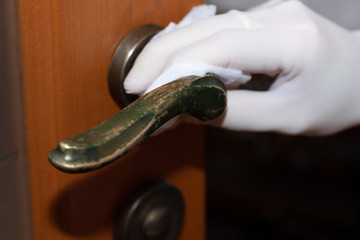 Fototapeta premium Coronavirus cleaning and disinfection recommentation guidelines: clean and disinfect high-touch household surfaces