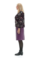 old woman in full profile on a white background