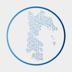 Patmos icon. Network map of the island. Round Patmos sign with gradient ring. Technology, internet, network, telecommunication concept. Vector illustration.