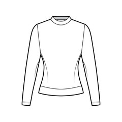 Cotton-terry sweatshirt technical fashion illustration with fitted body, crew neckline, long sleeves. Flat jumper apparel outwear template front, white, color. Women, men, unisex top CAD mockup
