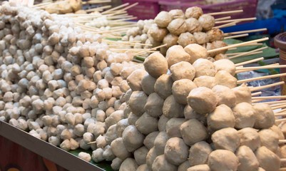A stall selling meatballs in the market