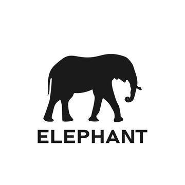 Big black elephant walking silhouette. Side view. Wildlife animal. Africa and Asia. Huge creature. Safari icon sign or symbol. Circus attraction. Fauna element - Vector logo illustration.