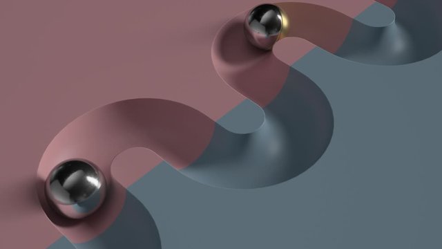 
Abstract 3d render of  Cycled minimal animation.  Metall ball rolling in geometry deepening. Loopable sequence.