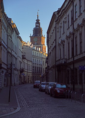 Cracow, Bracka street, town hall tower in background
