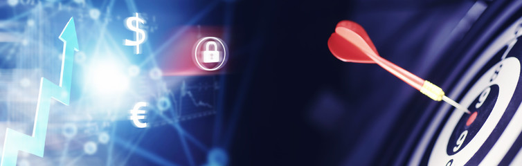 Darts. The dart for playing in the game board is stuck. Hit sector in darts. The concept of a successful strategy.