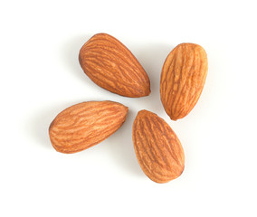 Almonds isolated on white background,Top view.