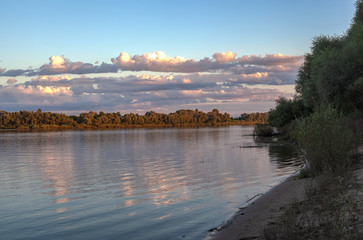 Beautiful sunset evening on the big river