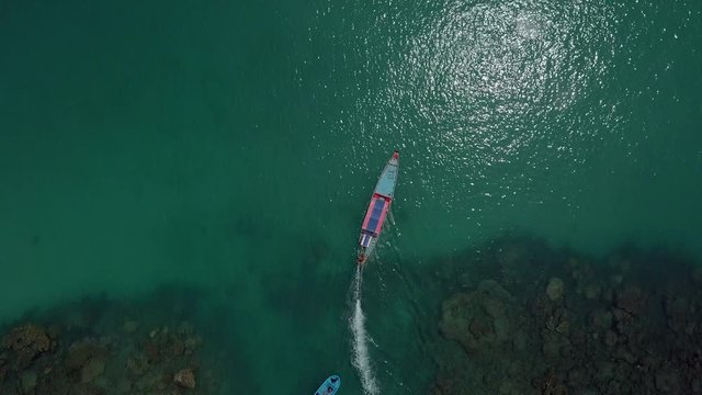Long tail Boat scenes from drone koh samui Thailand - birds view angle