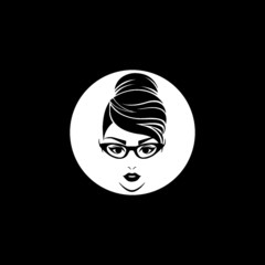 Women face with glasses icon isolated on dark background