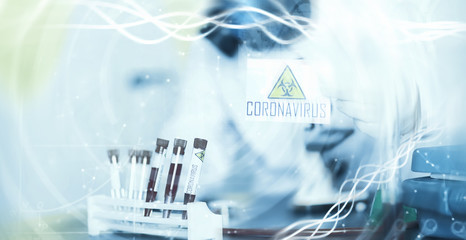 World pandemic. A scientist in the laboratory is testing drugs for the treatment of viral pneumonia. Coronovirus blood test of infected patients.